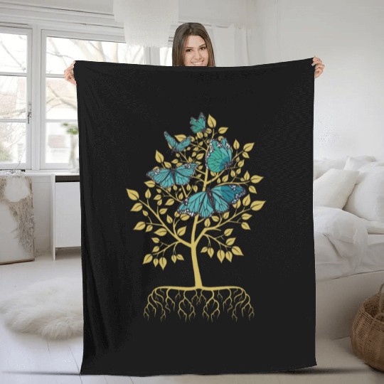 Butterfly Tree Beautiful Animal Butterflies Tree Fleece Blankets