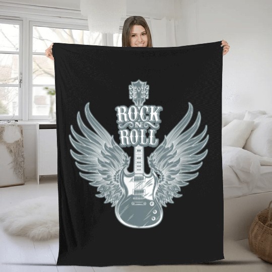 Rock N Roll Angel Wings Music Guitar Player Fleece Blankets