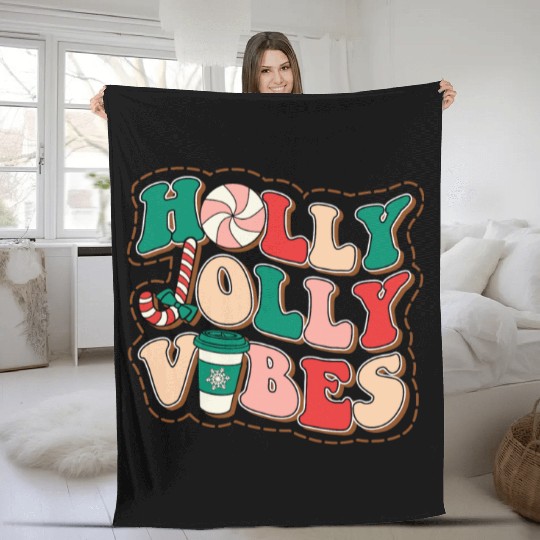 holly jolly vibes Fleece Blankets