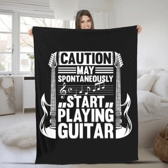 Guitar Player Caution May Spontaneously Start Play Fleece Blankets