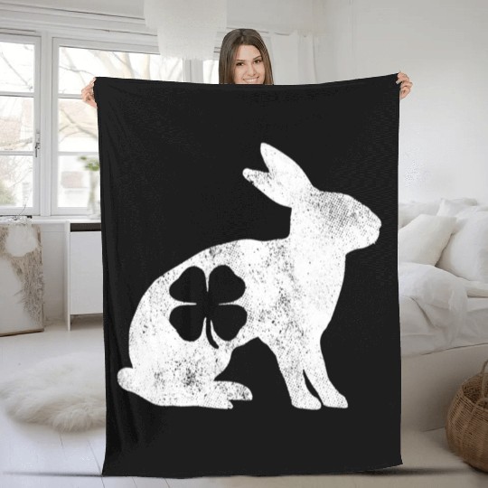 St Patrick's Day Rabbit Bunny Irish Green Shamrock Fleece Blankets