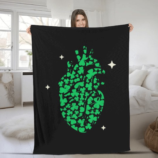 Shamrock Heart Cardiac Nurse St Patricks Day Fleece Blankets