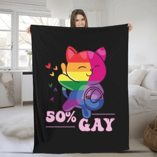 50% Gay Bi Bisexual Pride Kawaii Cat Kawaii Fleece Blankets