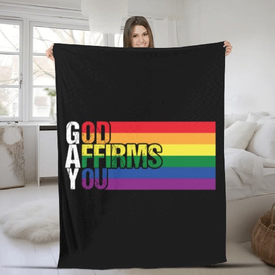 Gay God Affirms You Pride Month Rainbow LGBT Flag Fleece Blankets