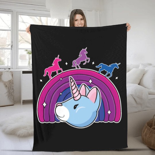 Kawaii Bisexual Pride Unicorn Bi Rainbow Fleece Blankets