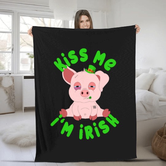 St Patricks Day Year of the Pig Shenanigan Piglet Fleece Blankets