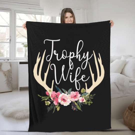 Trophy Wife Cute Deer Antlers Flowers Hunters Wife Fleece Blankets