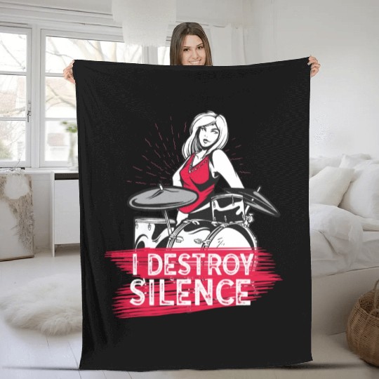 I Destroy Silence Drummer Band Music Beat Drum Fleece Blankets