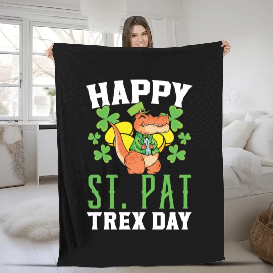 Happy St. Pat Trex Day Saint Patrick Dinosaur Fleece Blankets