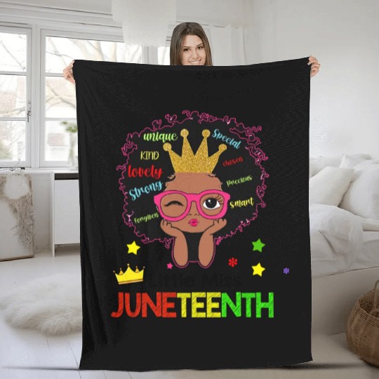 Afro Lady Woman, Juneteenth Day Fleece Blankets