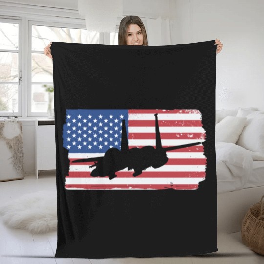 F-15 Eagle Fighter Jet American Flag F15 Eagle Fleece Blankets
