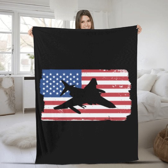 F-4 Phantom Fighter Jet American Flag F4 Phantom Fleece Blankets