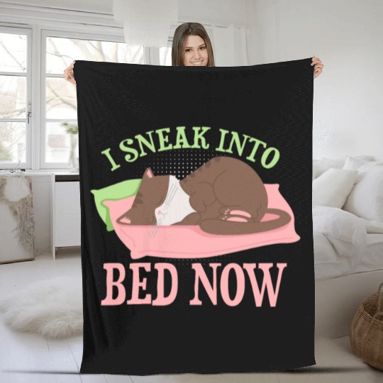 I'm sneaking into bed now Fleece Blankets