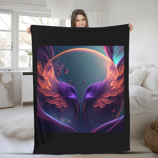 Flaming phoenix wings Fleece Blankets