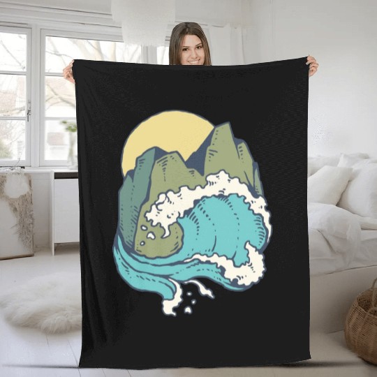 sun mountain and sea Fleece Blankets