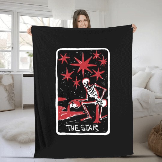 The Star Blood Red Skeleton Skull Tarot Card Fleece Blankets