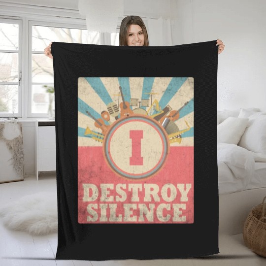 I Destroy Silence Drummer Band Music Beat Drum Fleece Blankets