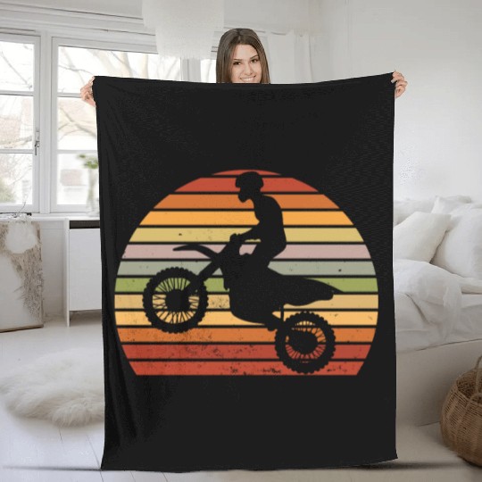 Retro Motocross Rider Dirtbike Fleece Blankets