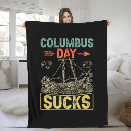 Columbus Day Sucks 1492 Native American Anti Fleece Blankets