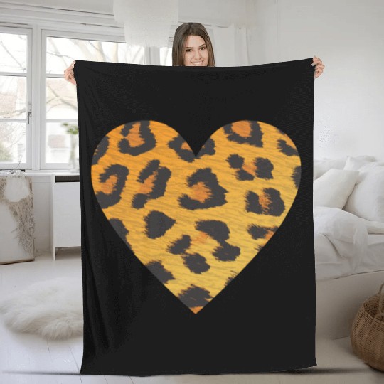 Heart Leopard Print Fleece Blankets