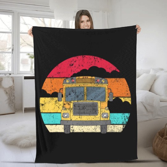 Retro Yellow School Bus for School Bus Driver andj Fleece Blankets