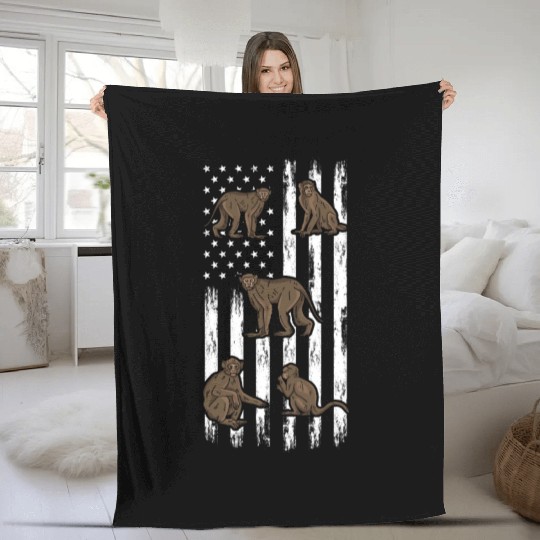 Monkey American Flag Monkeys - Orangutan Monkeys Fleece Blankets