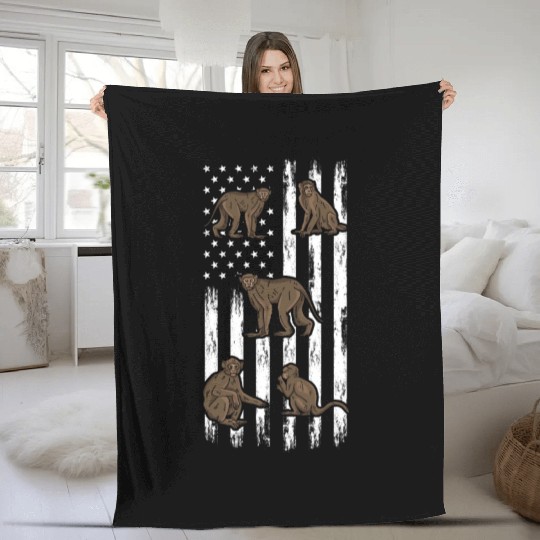 Monkey American Flag Monkeys - Orangutan Monkeys Fleece Blankets