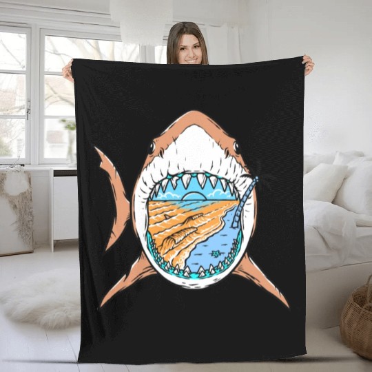 Outdoor scene in shark mouth light Fleece Blankets
