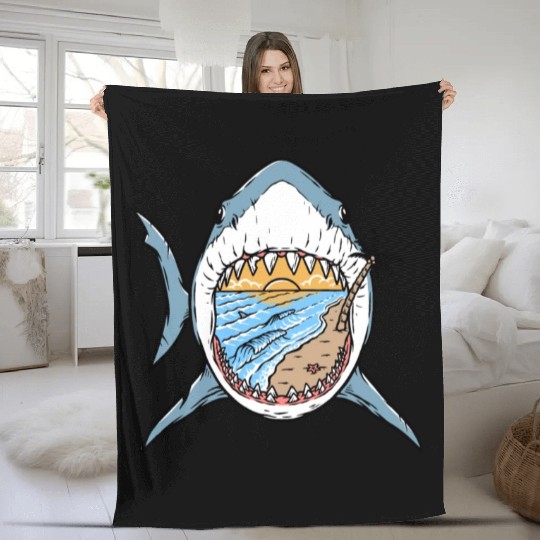 Beach and surf in great white shark Fleece Blankets