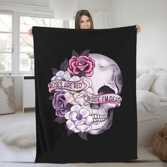 Roses Are Red Inside Im dead Skeleton valentine Fleece Blankets