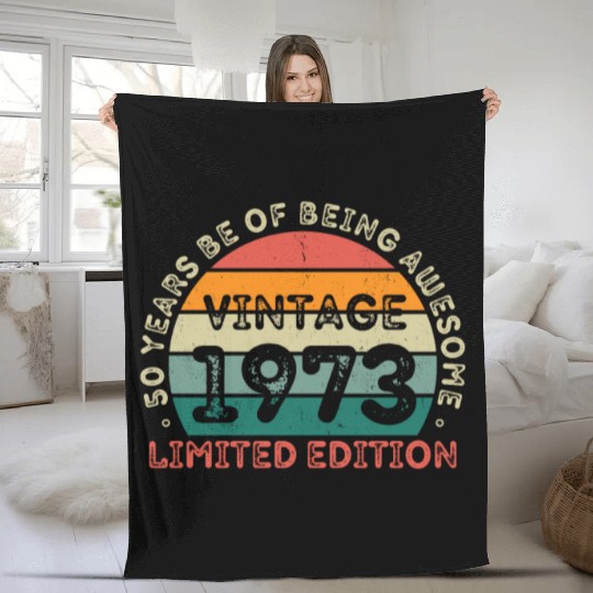 50 Years Vintage 1973 Retro 50th Birthday Fleece Blankets