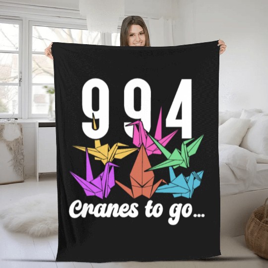 Origami Paper Crane Wishing Japanese Paper Fleece Blankets
