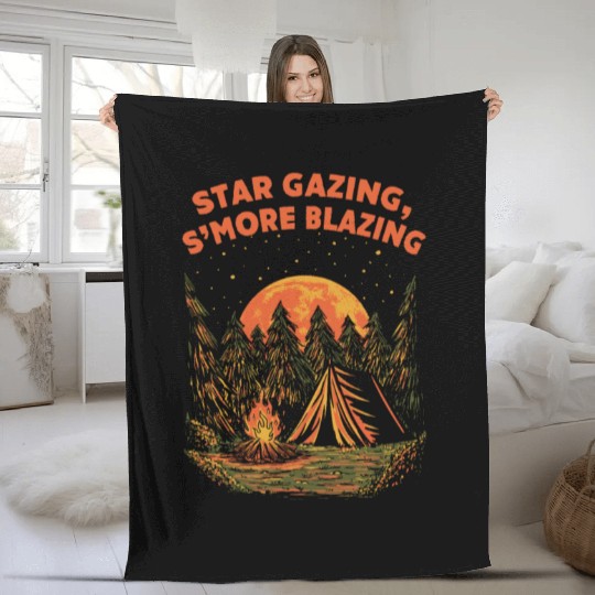 Star Gazing Smore Blazing Camping Friends Camper B Fleece Blankets