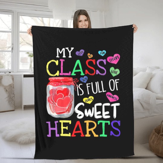 My Class Is Full Of Sweethearts Rainbow Teacher Fleece Blankets