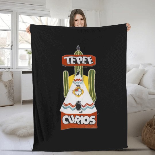 Tepee Curios Route 66 Neon Tucumcari New Mexico Fleece Blankets