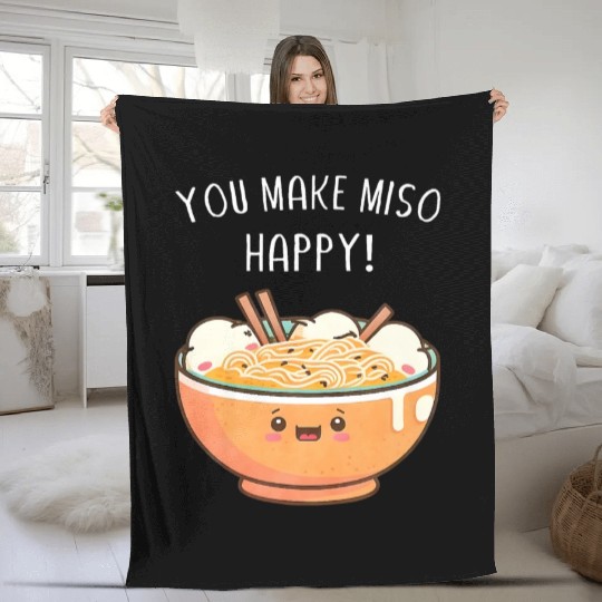 Cute Kawaii Ramen Noodles Anime Japanese Food Ram Fleece Blankets