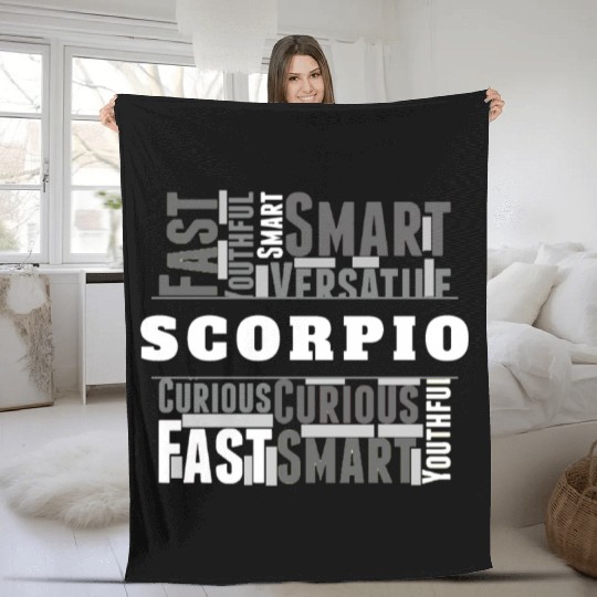 Scorpio Zodiac Star Sign Word Cloud Square Monochr Fleece Blankets