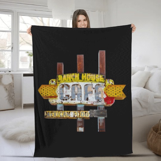 Ranch House Cafe Sign Route 66 Neon Tucumcari NM Fleece Blankets