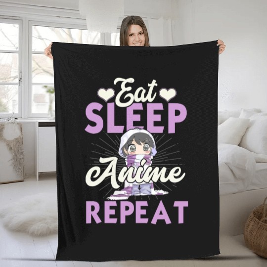 Eat Sleep Anime Repeat Japanese Manga Lover Cospla Fleece Blankets