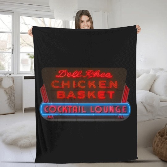 Del Rhea Chicken Basket Neon Sign Route 66 Fleece Blankets