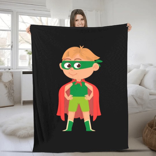 Funny Kid in Superhero Costume Fleece Blankets