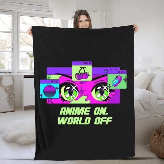 Anime On World Off Funny Japanese Humor Japan Anim Fleece Blankets