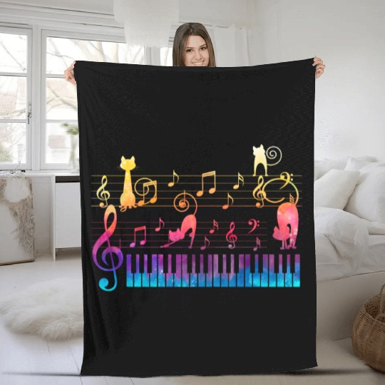 Piano Cat Musician Musical Instrument Pianist Fleece Blankets