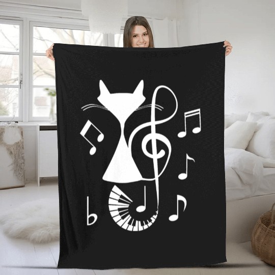 Piano Cat Musician Musical Instrument Pianist Fleece Blankets