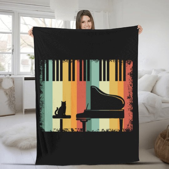 Piano Cat Musician Musical Instrument Pianist Fleece Blankets