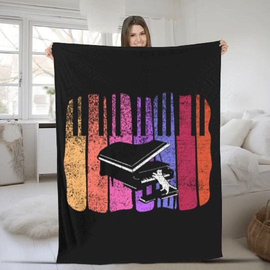 Piano Cat Musician Musical Instrument Pianist Fleece Blankets