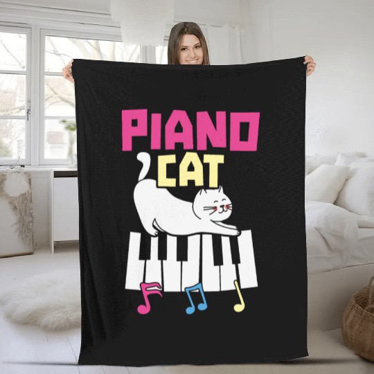 Piano Cat Musician Musical Instrument Pianist Fleece Blankets