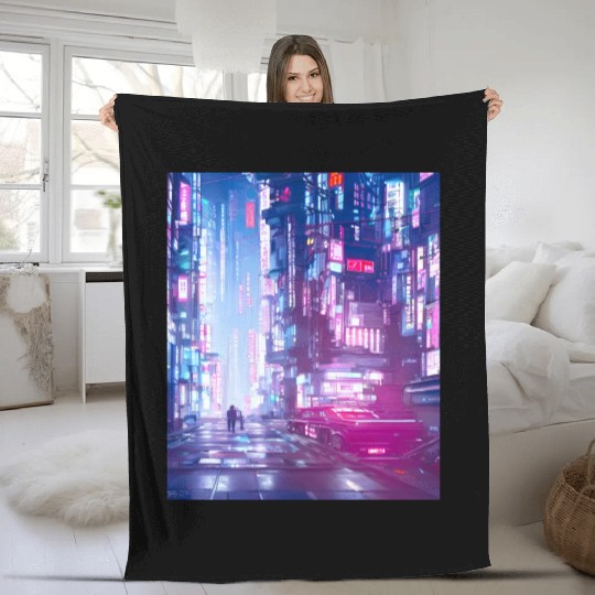 Cyberpunk Vaporwave Anime Japan Cyber synthwave Fleece Blankets