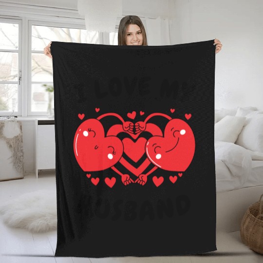 I Love My Husband Red Heart Valentines Matching Fleece Blankets