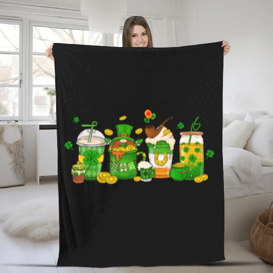 St Patricks Day Rainbow Shamrock Fleece Blankets